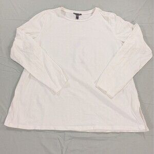 Eileen Fisher White Long Sleeve Scoop Neck Tencel Casual T Shirt Top Size Large